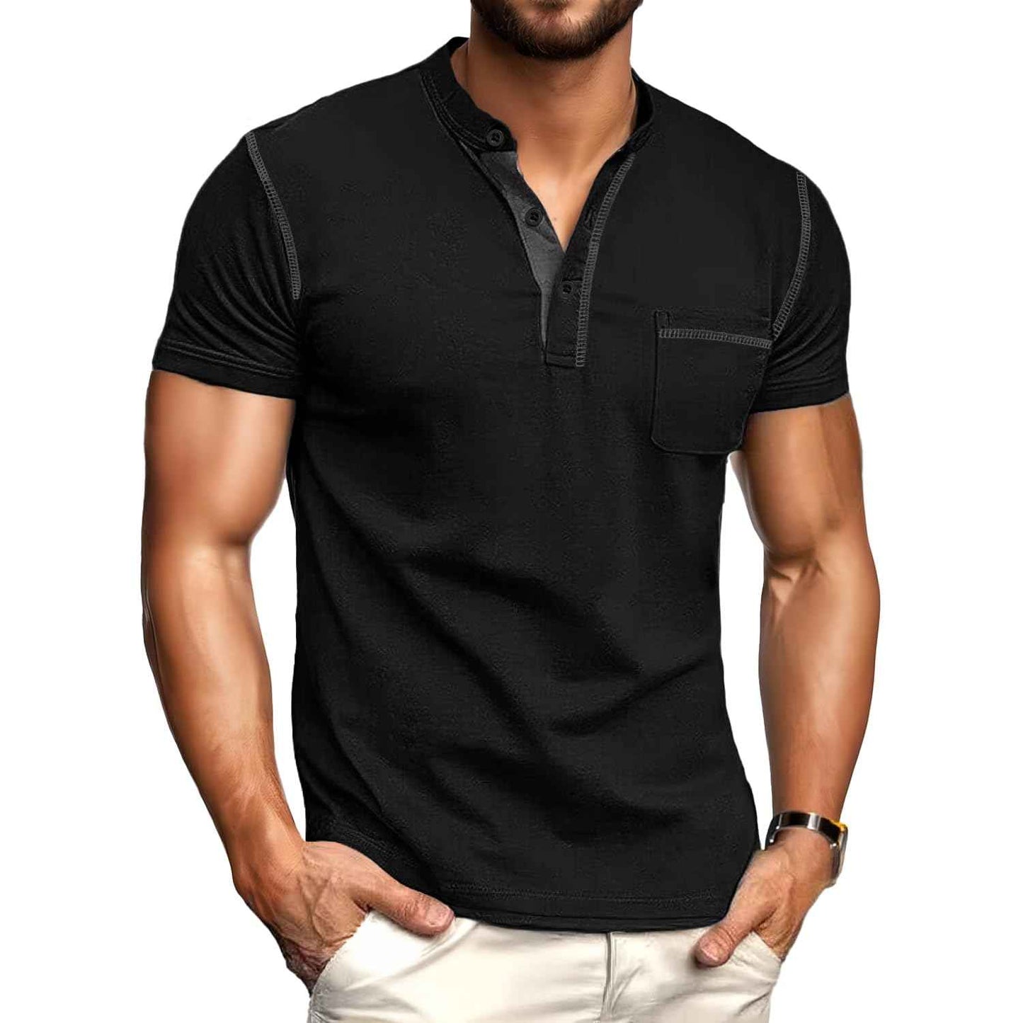 Sailwind Mens Henley Shirts Short Sleeve Summer Casual Classic Cotton T Shirts Pocket Button Shirt