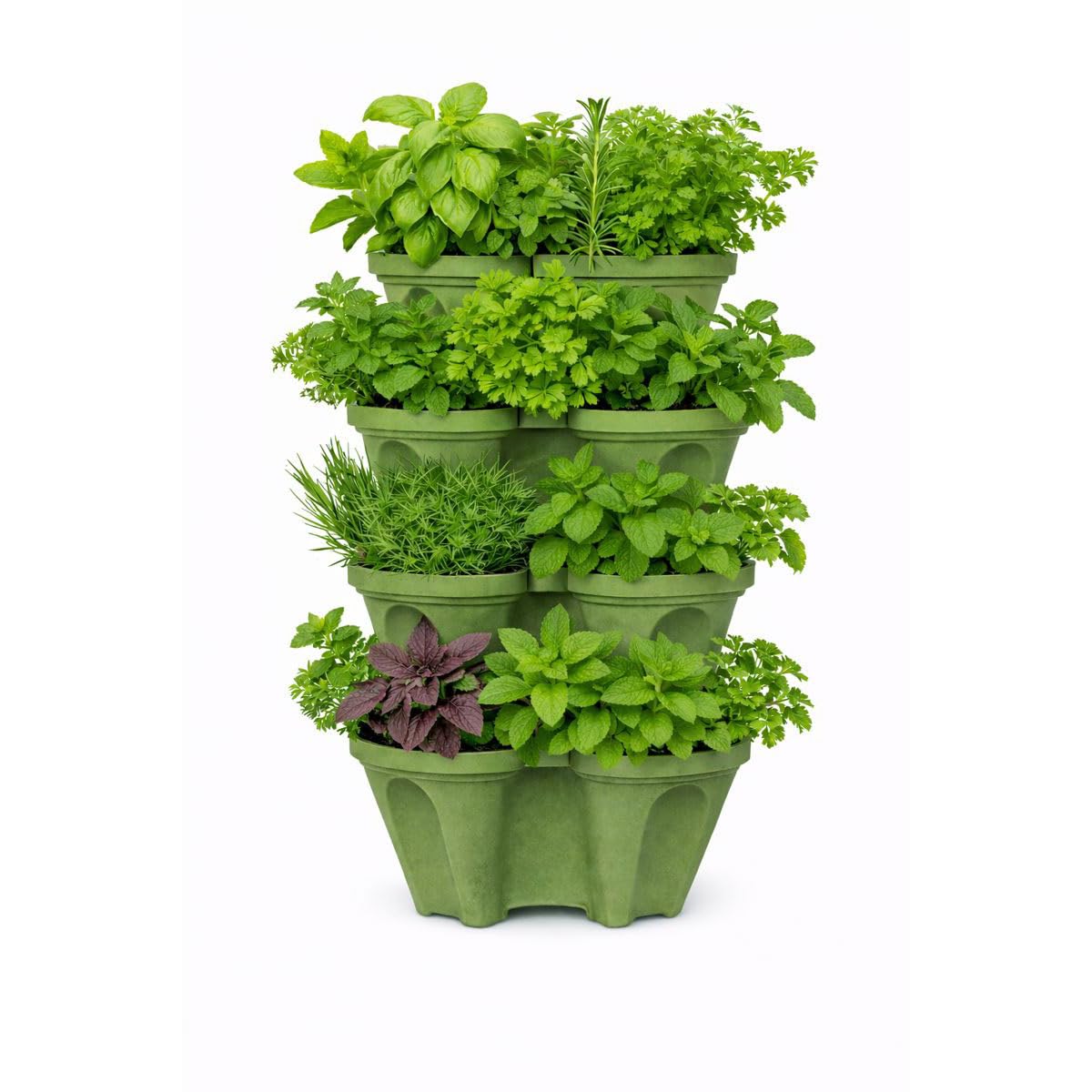 Vertical Garden Planter 4 Tier Stackable System 16 Plants, Space Saving Herb, Strawberry & Food Crop Planter with Center Support Hole for Indoor Outdoor Gardening