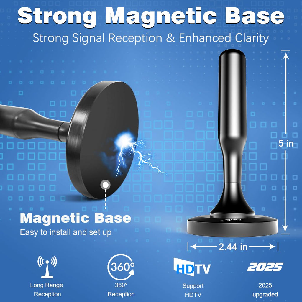 HIDB TV Antenna for Smart TV Indoor, Strong Magnetic Base Indoor TV Antenna for Easy Installation