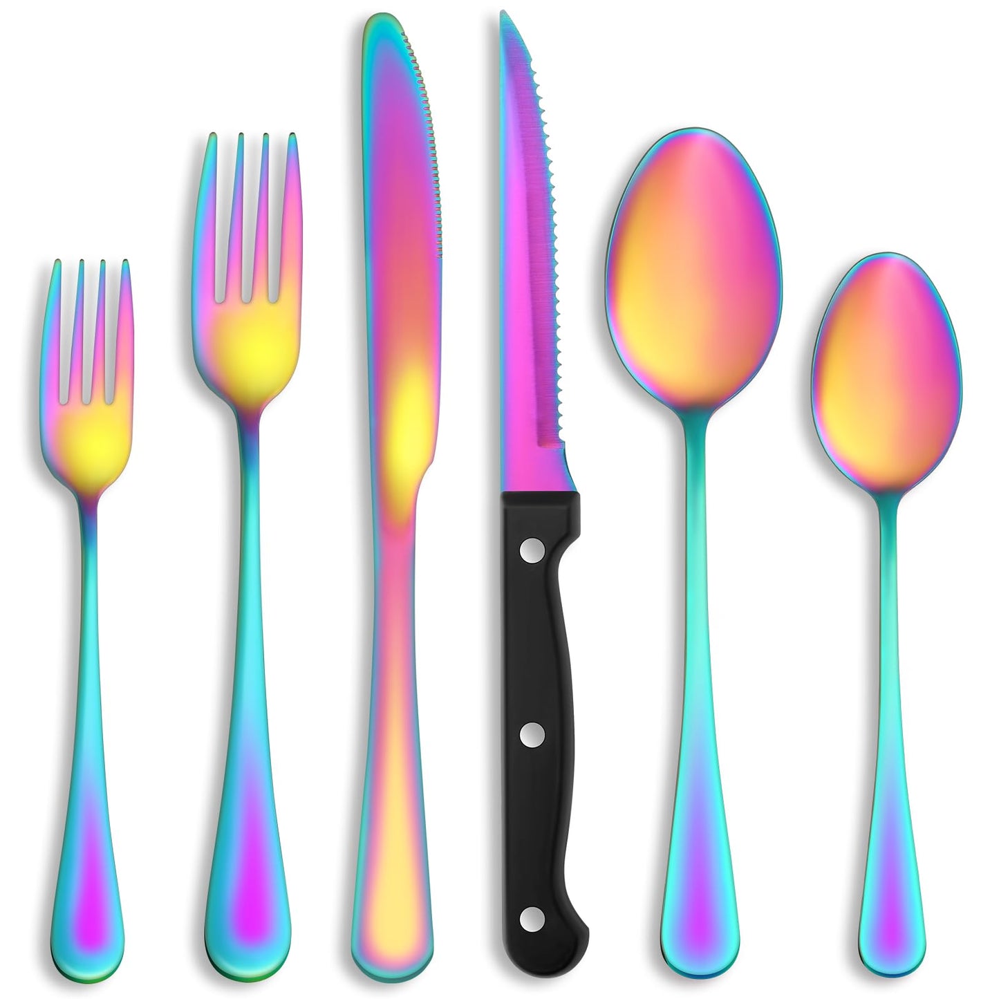 24 Pc Silverware Set with Steak Knives, Stainless Steel Flatware, Mirror Polished Cutlery, Dishwasher Safe
