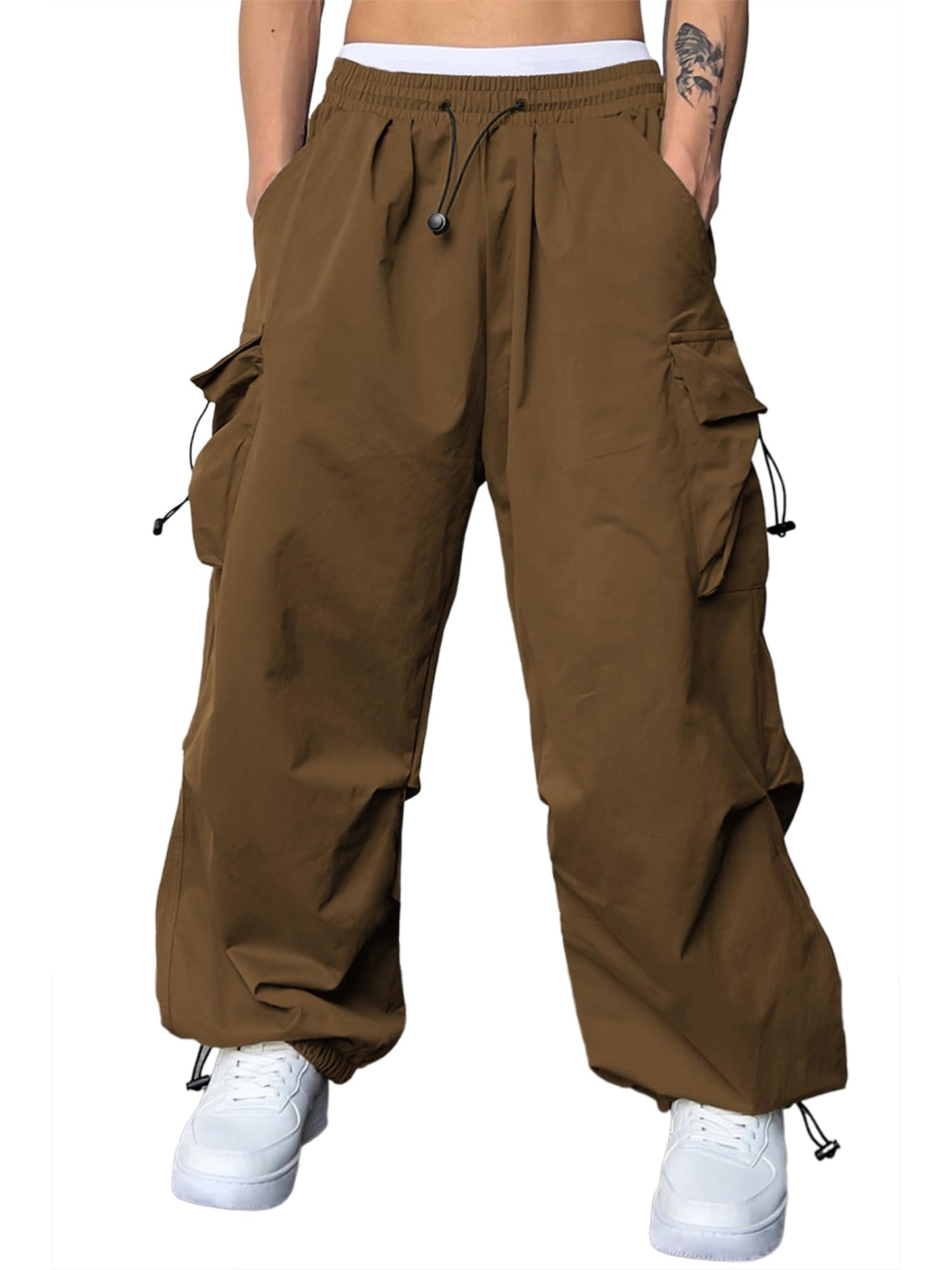 JMIERR Men's Baggy Cargo Pants Trendy Casual Parachute Pant Loose Fit Harem Joggers with Pockets for Streetwear
