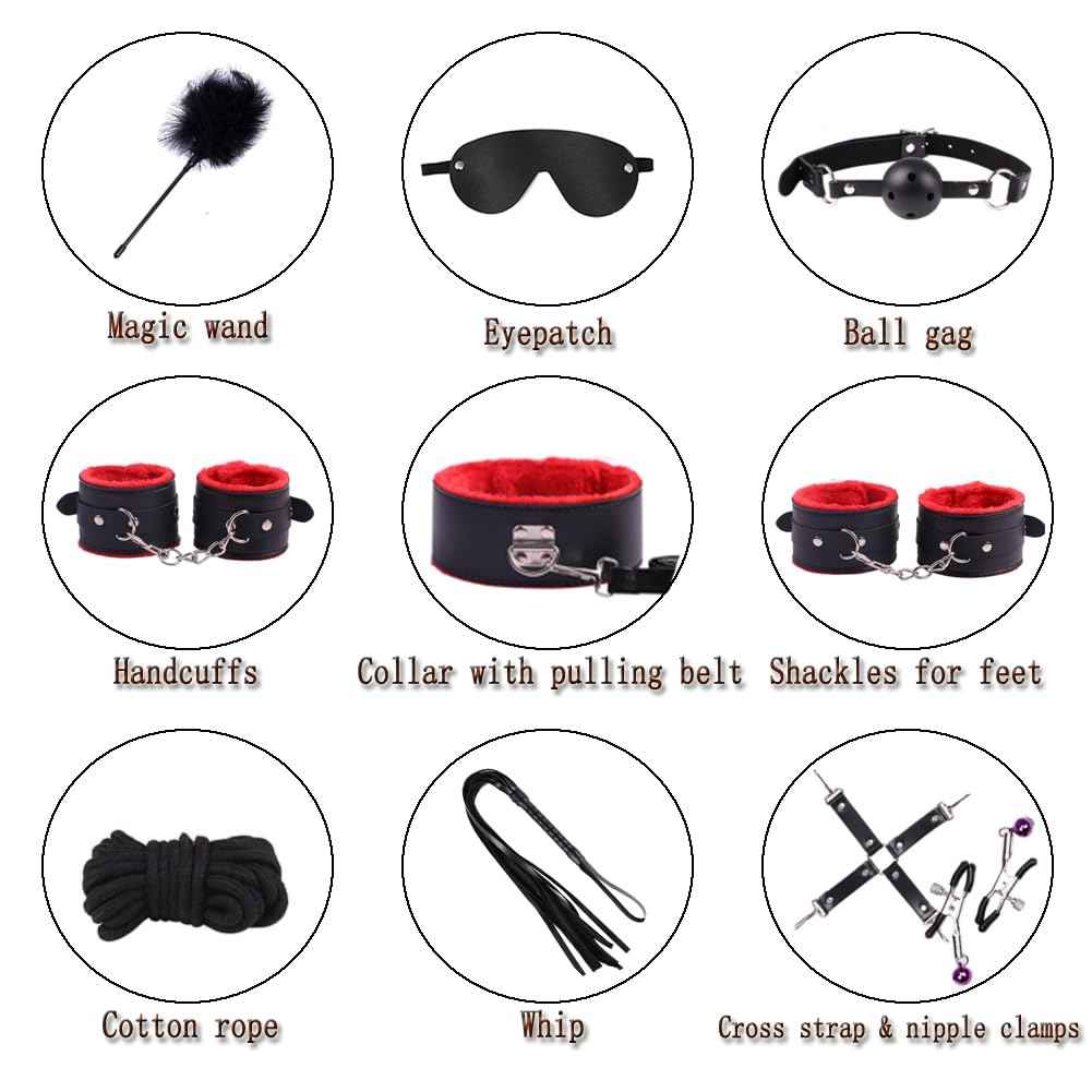 BDSM kit Sex Toys Bondage Restraints Set, Anal Butt Plug Games Card Toys and Sex Straps Neck to Wrist Thigh Sex Sling & Ankle Kits with Adjustable, Sex Things for Couples Kinky and Couple