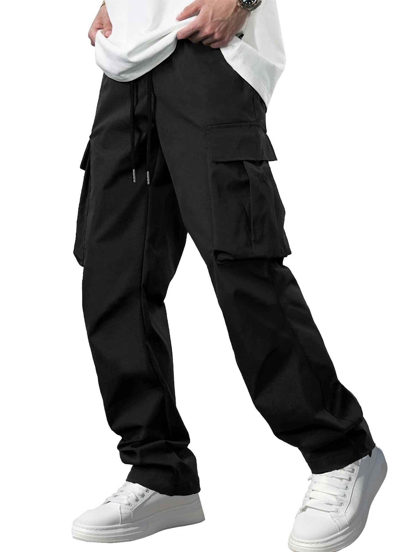 Comdecevis Men's Casual Cargo Pants Workout Joggers Stretch Sweatpants Hiking Drawstring Tactical Pants with Multi Pockets