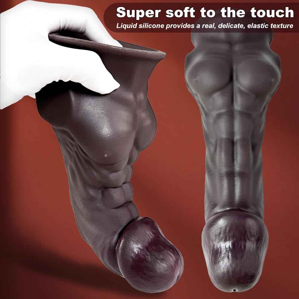 Realistic Brown Fantasy Male Abs Dildo Sex Toy, Silicone Huge Thick Dildos with Suction Cup, Curved Giant Anal Butt Plug Sex Toys for Women Men Couples Vagina Prostate Stimulation (L)