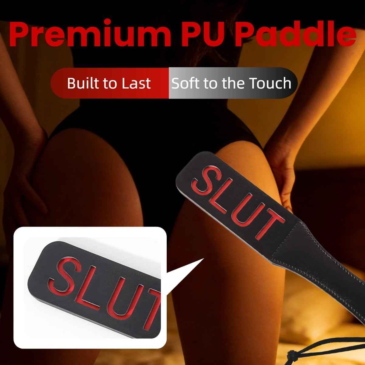 Sex Paddle PU Leather Slut Spanking SM Play 12.8inch Length for Bachelorette Party Couples Bondage Fetish