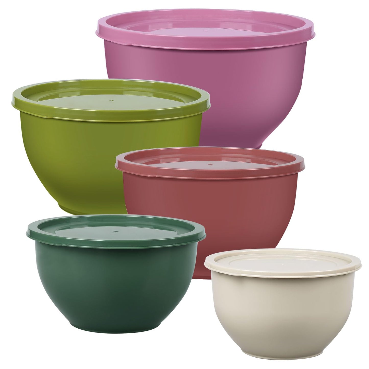 Greentainer Plastic Mixing Bowls with Lids Set for Kitchen, 5 Set Nesting Bowls for Mixing, Baking, Prepping, Cooking and Serving Food, Mixing Bowls Dishwasher, Microwave Safe