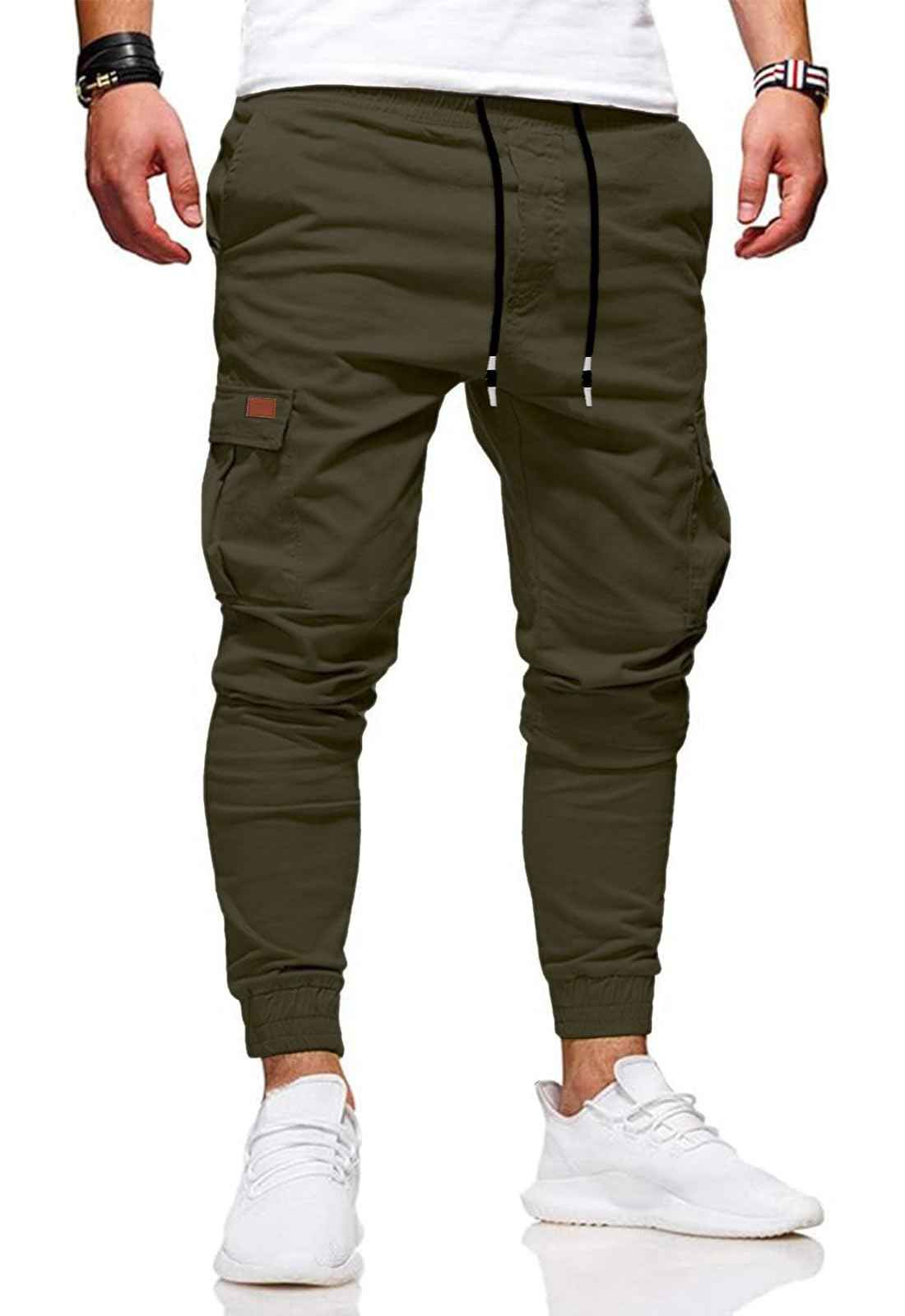 HUNGSON Men's Slim Fit Casual Cargo Pants with Drawstring Long Pants