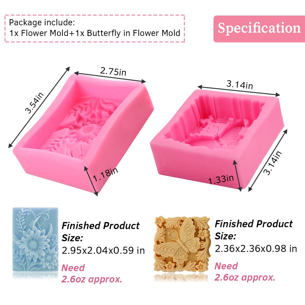 Wehous 2PCS Silicone Soap Molds, 3D Fairy Flower Silicone Molds for Fondant Chocolate Candy, Cute Angle Molds for Handmade Soap Wax Clay Art Crafts Decor Gift Soap Making Supplies