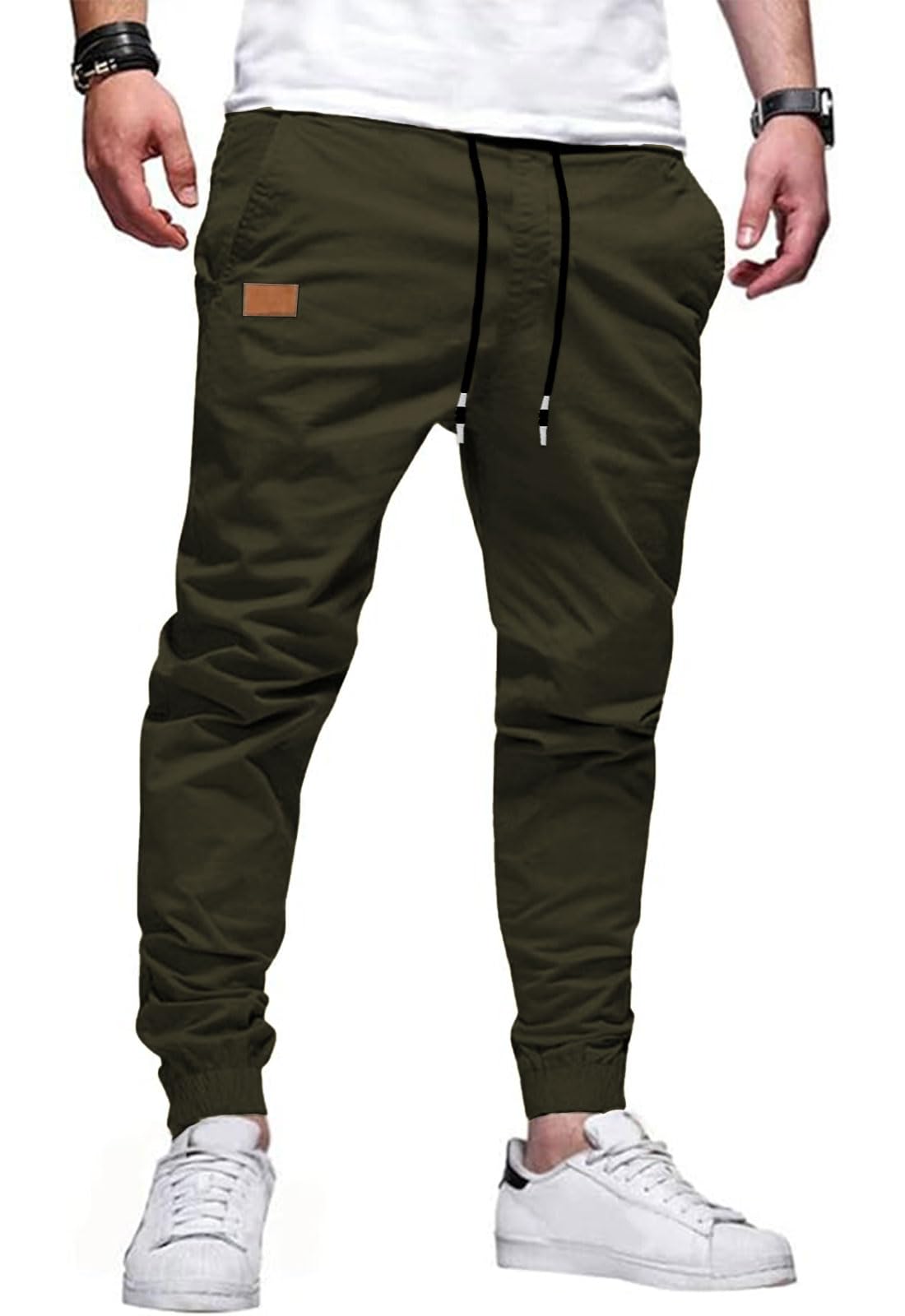 HUNGSON Men's Slim Fit Casual Cargo Pants with Drawstring Long Pants