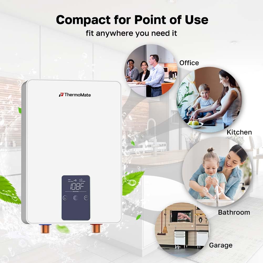 ThermoMate Tankless Water Heater Electric 240 Volt, On Demand Instant Hot Water Heater for Point of Use, Self-Modulating Save Energy, Save Space
