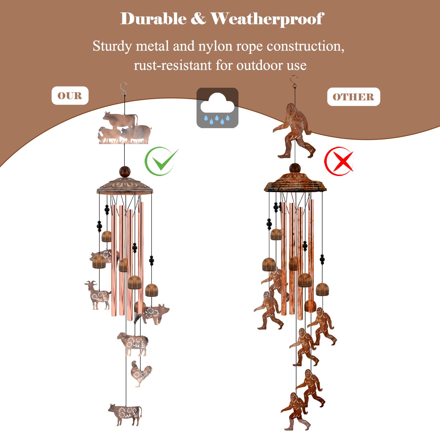 Wind Chimes for Outside, Windchimes for Garden Yard Patio Decor, Rustic Metal Wind Bell for Birthday Mother’s Day