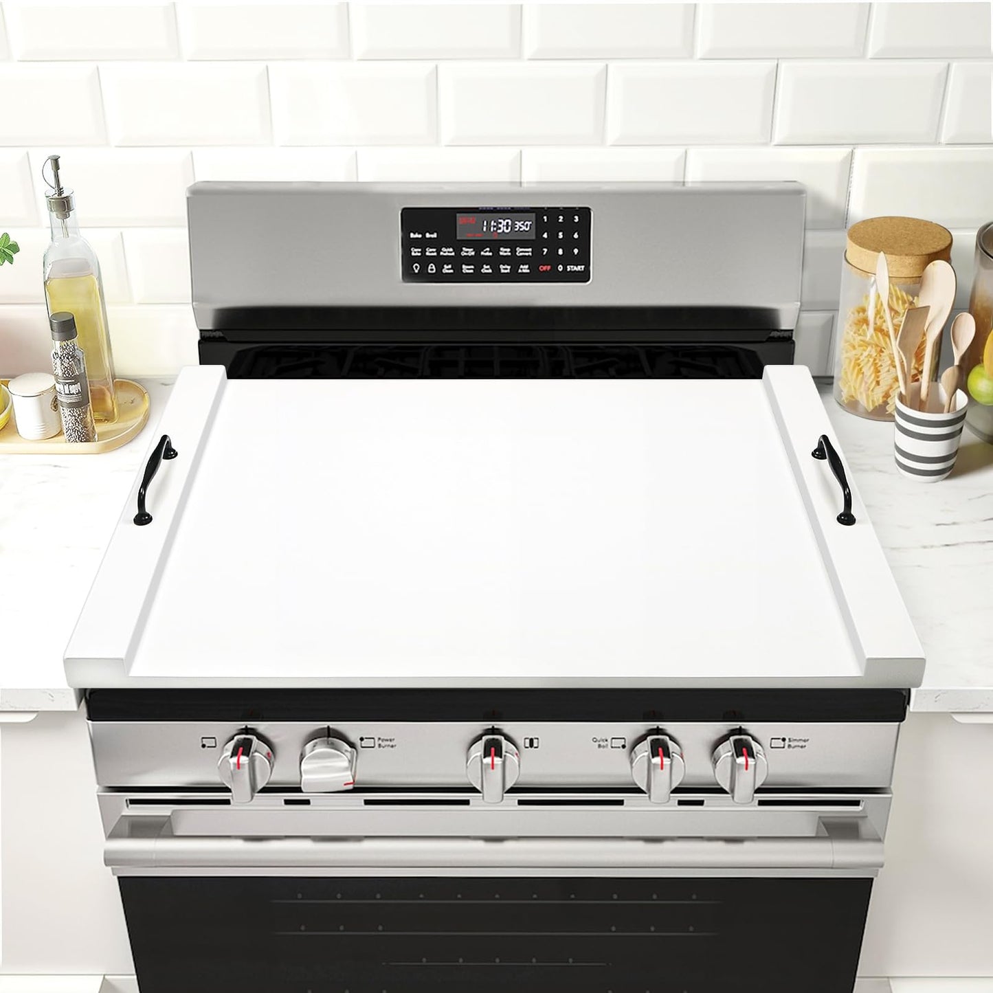GASHELL Noodle Board Stove Cover with Handles, Multiple Stove Top Cover Board for Electric/Gas Stove Top(Forest Green)