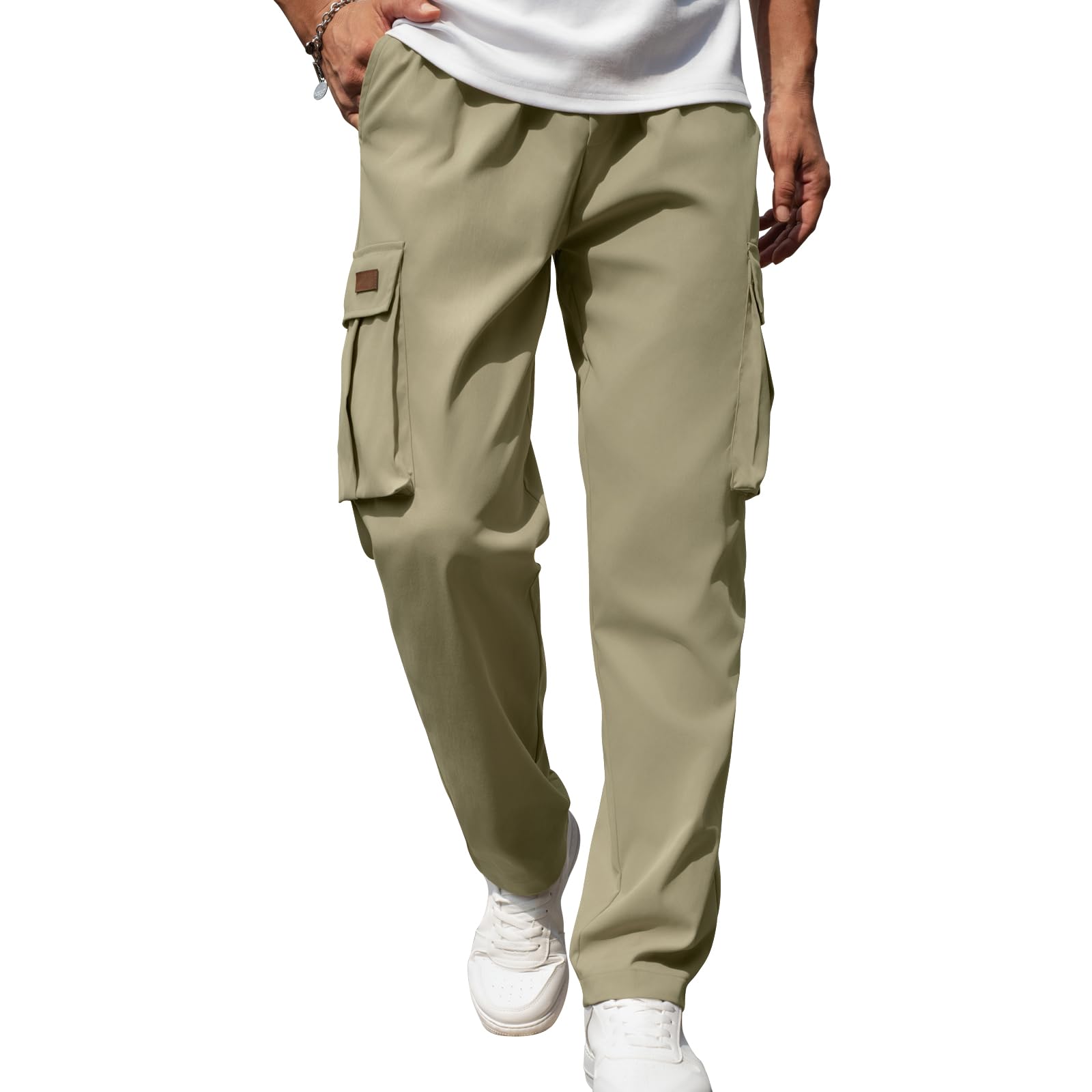 Mancozy Men's Casual Cargo Sweatpants Waist Drawstring Joggers Tactical Loose Fit Pants for Men with Multi Pockets