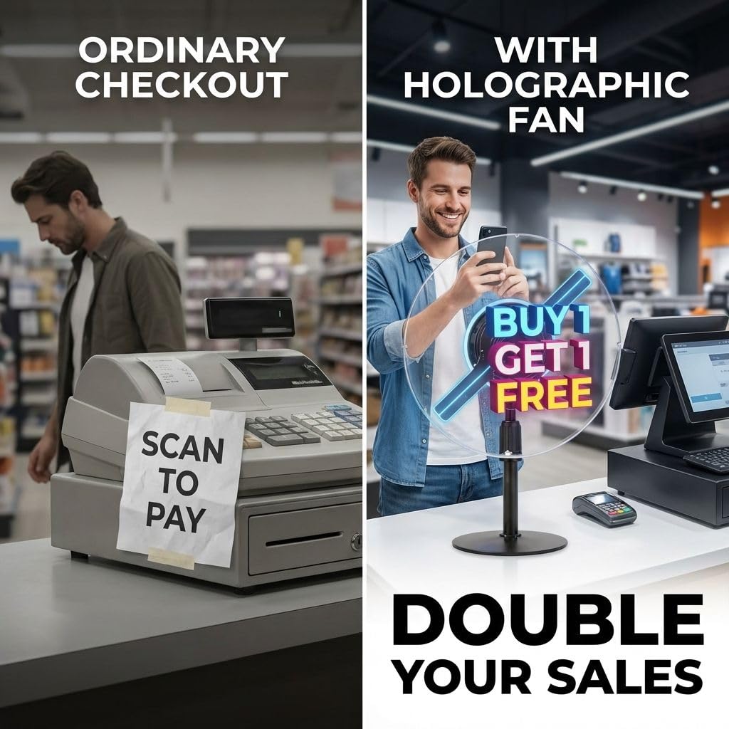 NAFLNE3D Hologram Fan With WiFi APP Control Holographic Display With High-Brightness LED, Adjustable Height, 1000-Video Library, Ideal For Trade Shows & Retai
