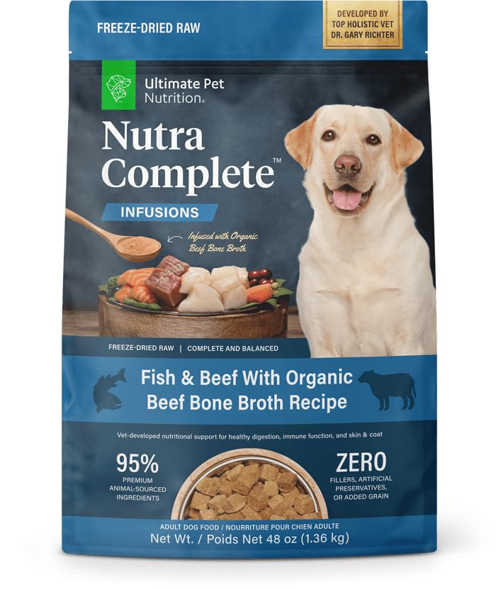 ULTIMATE PET NUTRITION Nutra Complete, 100% Freeze Dried Veterinarian Formulated Raw Dog Food with Antioxidants Prebiotics and Amino Acids,