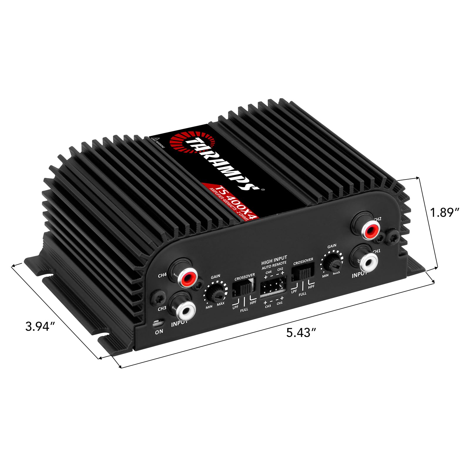 Taramps TS 400x4 2 Ohms Black Multichannel Stereo Amplifier 400 Watts Rms, 4 Channels, Full Range, Car Audio Digital 2 Bridged Channel, Crossover High/Low Pass, with RCA and Automatic High Level Input