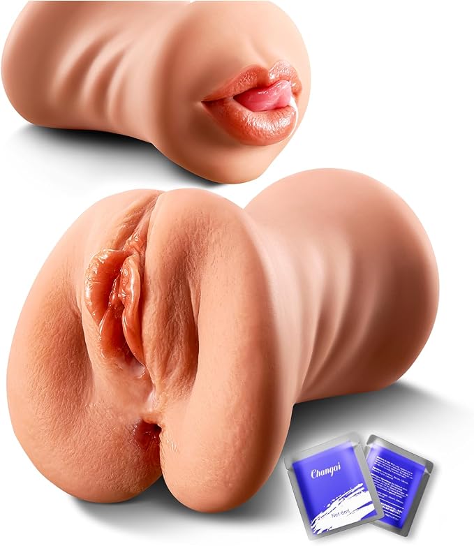 Pocket Pussy for Men, 3-in-1 Realistic Male Masturbator with Mouth Vagina and Anus, 7.1" Deep 3D Textured Male Sex Toy for Endurance Training & Pleasure, Discreet Brown Skin Stroker Doll