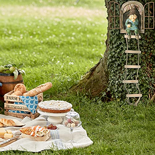 Thyle 4 Pieces Garden Gnomes Outdoor Tree Hugger Gnome Fairy Statue Elf Out The Door Resin Figurine Hanging Ladder Decoration Tree Faces Decor Outdoor for Patio Yard Lawn