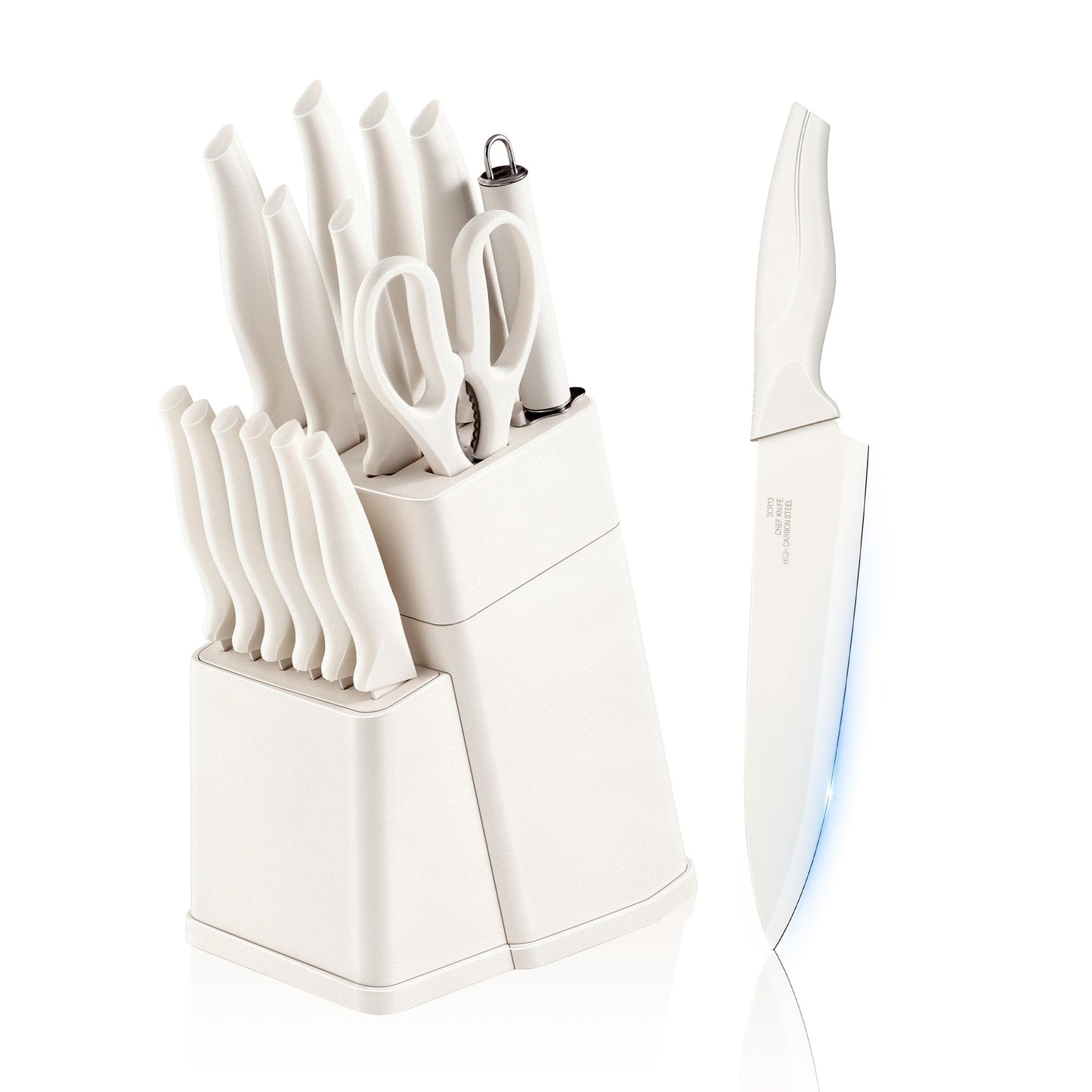 E-far 15-Piece Black/Khaki/White/Pink/Walnut Kitchen Knife Block Set