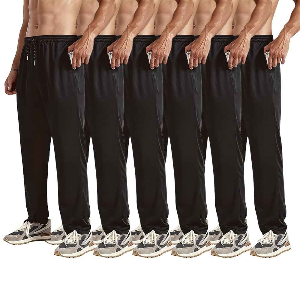ZH 3 Pack Men's Sweatpants Open Bottom Joggers Lightweight Quick Dry Athletic Pants with Pockets for Workout & Lounge