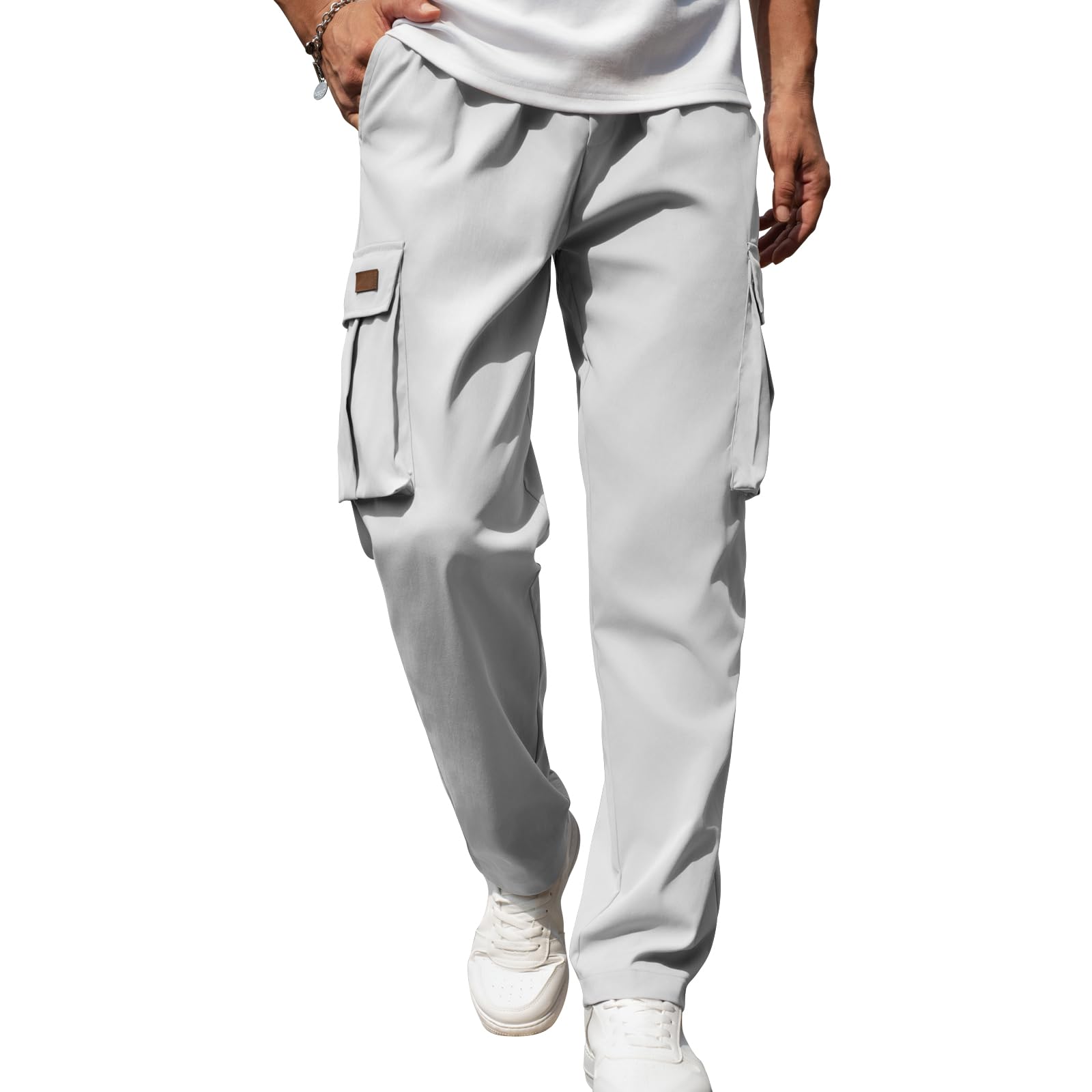 Mancozy Men's Casual Cargo Sweatpants Waist Drawstring Joggers Tactical Loose Fit Pants for Men with Multi Pockets