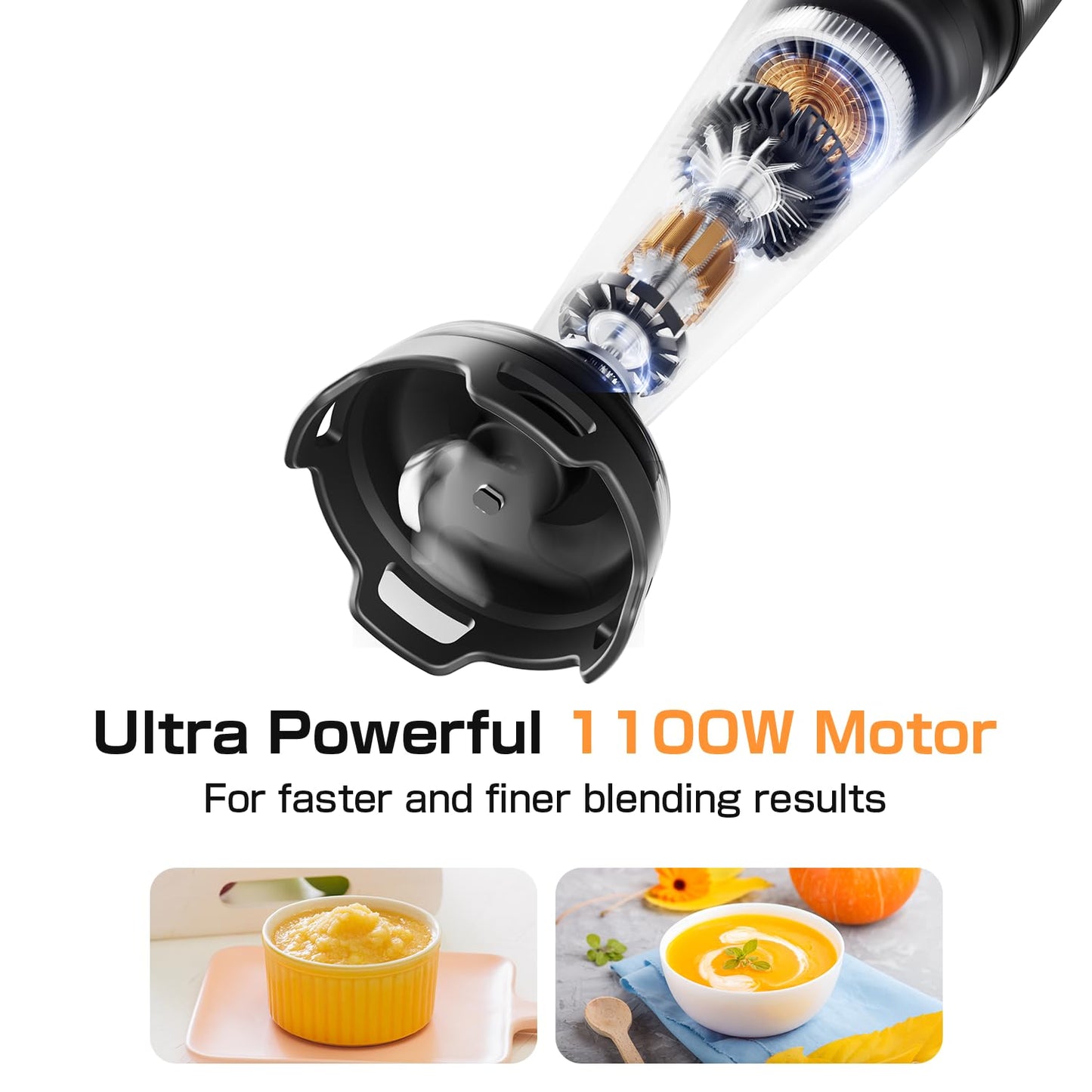 Turelar Immersion Blender Handheld Corded Hand Blenders Set 1100W, Trigger Variable Speed 5 in 1 Stick Emulsifier with Chopper, Whisk and Frother for Soup, Baby Food and Smoothies