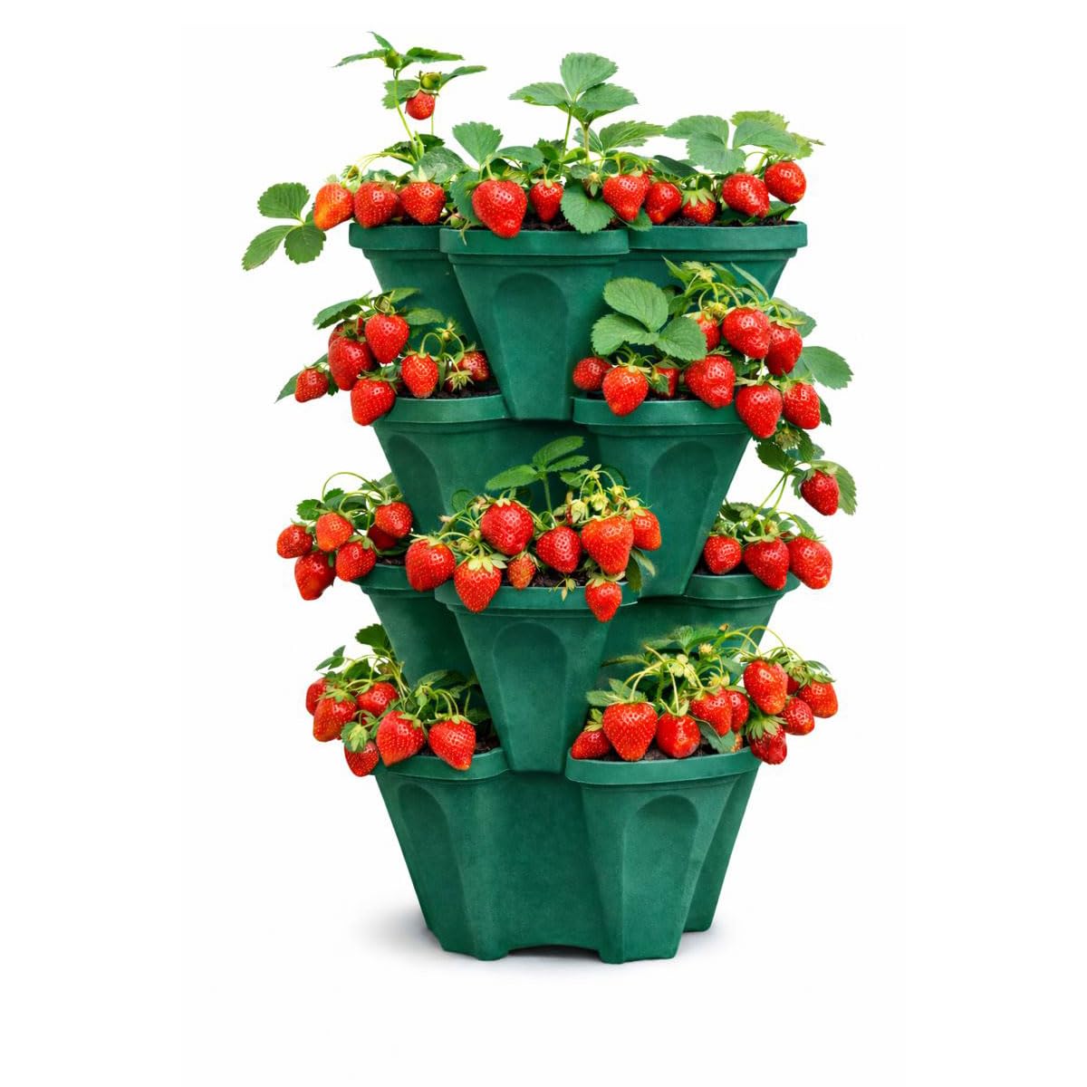 Vertical Garden Planter 4 Tier Stackable System with 16 Planting Sites – Space Saving Herb, Strawberry & Food Crop Planter with Center Support Hole for Indoor Outdoor Gardening