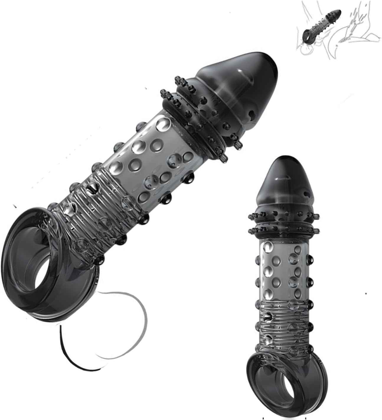 Penis Sleeve Penis Ring Male Sex Toy, Reusable Penis Pump Cock Sleeve with Multi-Stage Design Stimulation Spiral, Penis Enlarger Extender 2.4 inch, Super Soft Penis Rings for Mens Couples Sex Toys