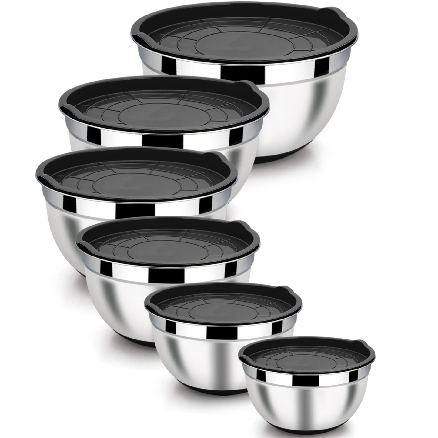 LIANYU 6-Piece Stainless Steel Mixing Bowls with Lids Set