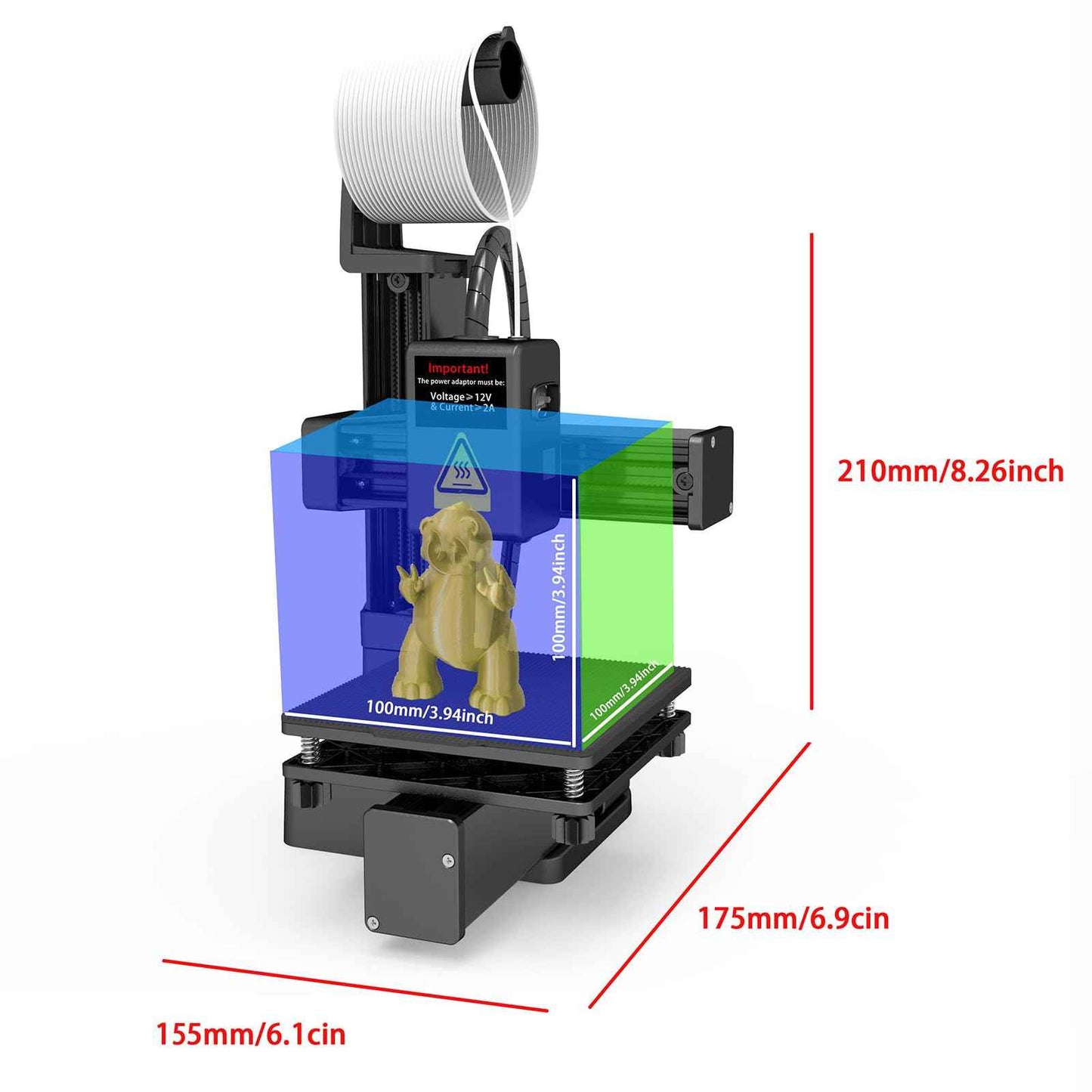 Small 3D Printer, Frequency Division Multiplexing 3D Printer, Supporting 1.75mm PLA and TPU filaments, Print Size 100x100x100mm, for Beginners