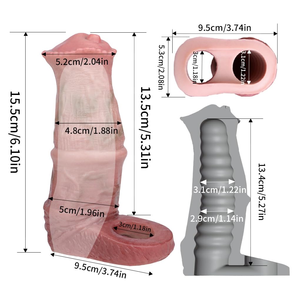 Monster Reusable Unique Liquid Silicone Soft Fantasy Dildo Sleeve, Penis Sleeve Sheath Horse Dildo Sleeve Enlarger, Male Sex Toy Extender Adult Toy for Men Couples
