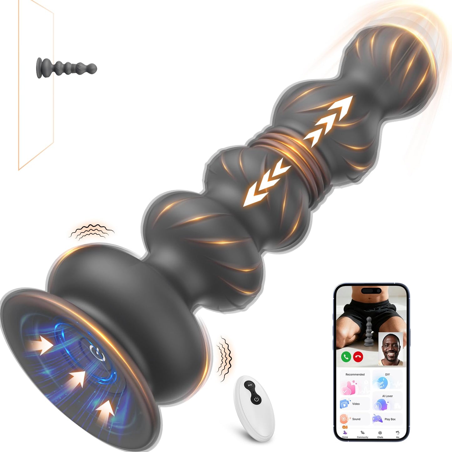 Thrusting Anal Beads Prostate Massager, BEISAR Anal Vibrator Anal Toys Butt Plug 10 Vibrating Thrusting Anal Plug Male Sex Toys for Men Women Adult Toys Gradual Bead Anal Trainer App