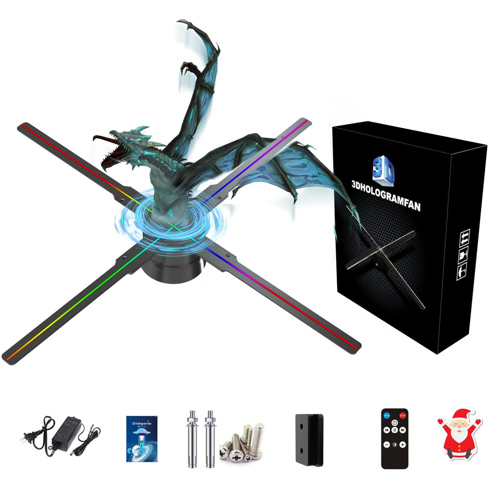 3Dhologramfan Projector HD LED Holographic Christmas Tree Advertising Display with Remote Bluetooth WiFi,1500 Video Library for Business,Bar,Halloween