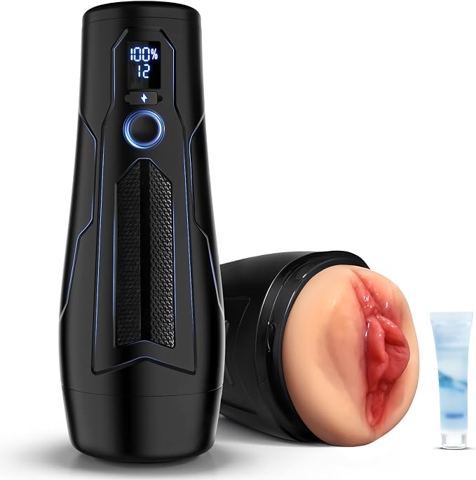 Male Masturbator Sex Toys for Men Realistic Pocket Pussy with 7.09" Depth Lifelike Textured Vagina and 12 Vibration Mode, Soft Stroker Toys, Penis Training Adult Toy