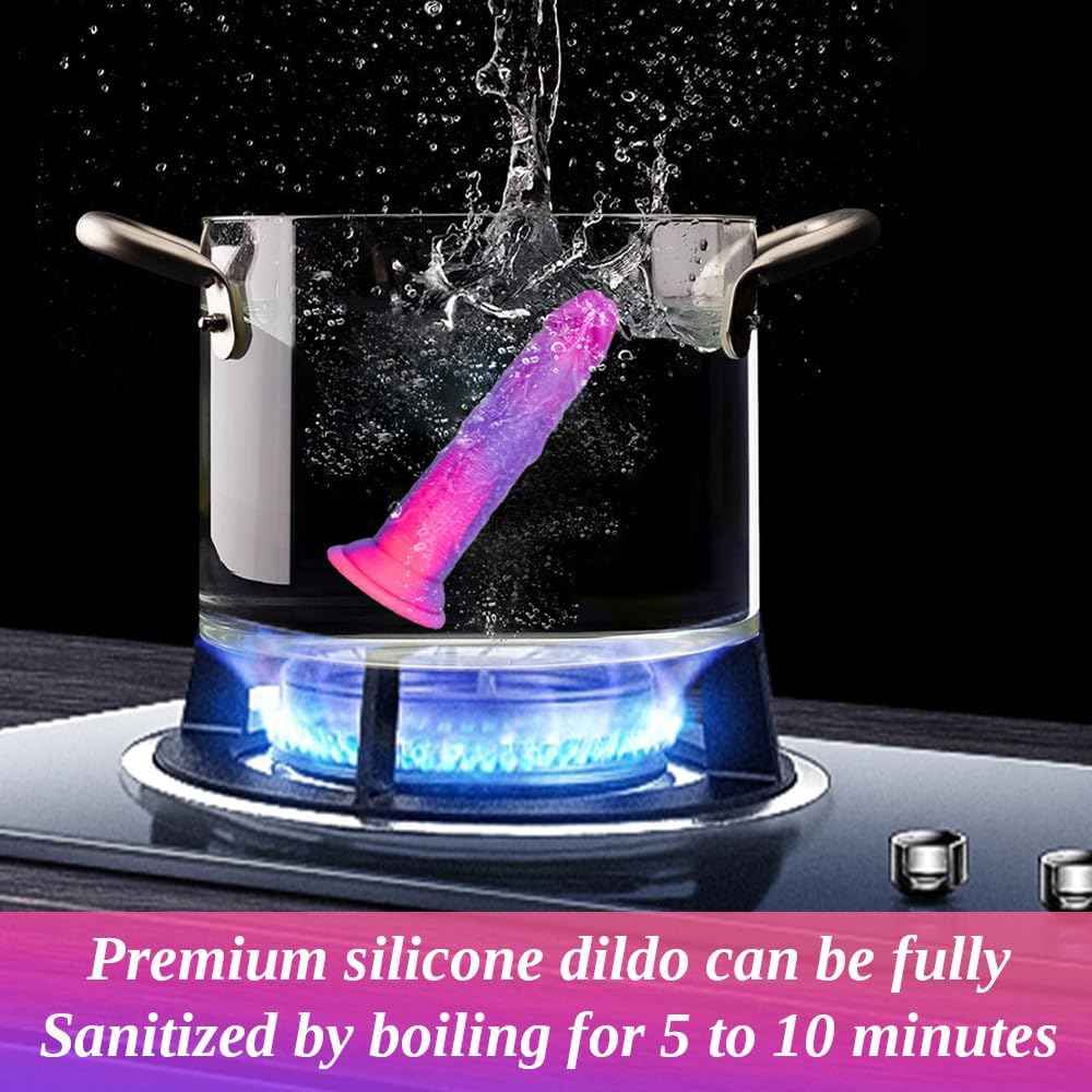 Hainuo Realistic Silicone Dildo with Suction Cup Purple Pink