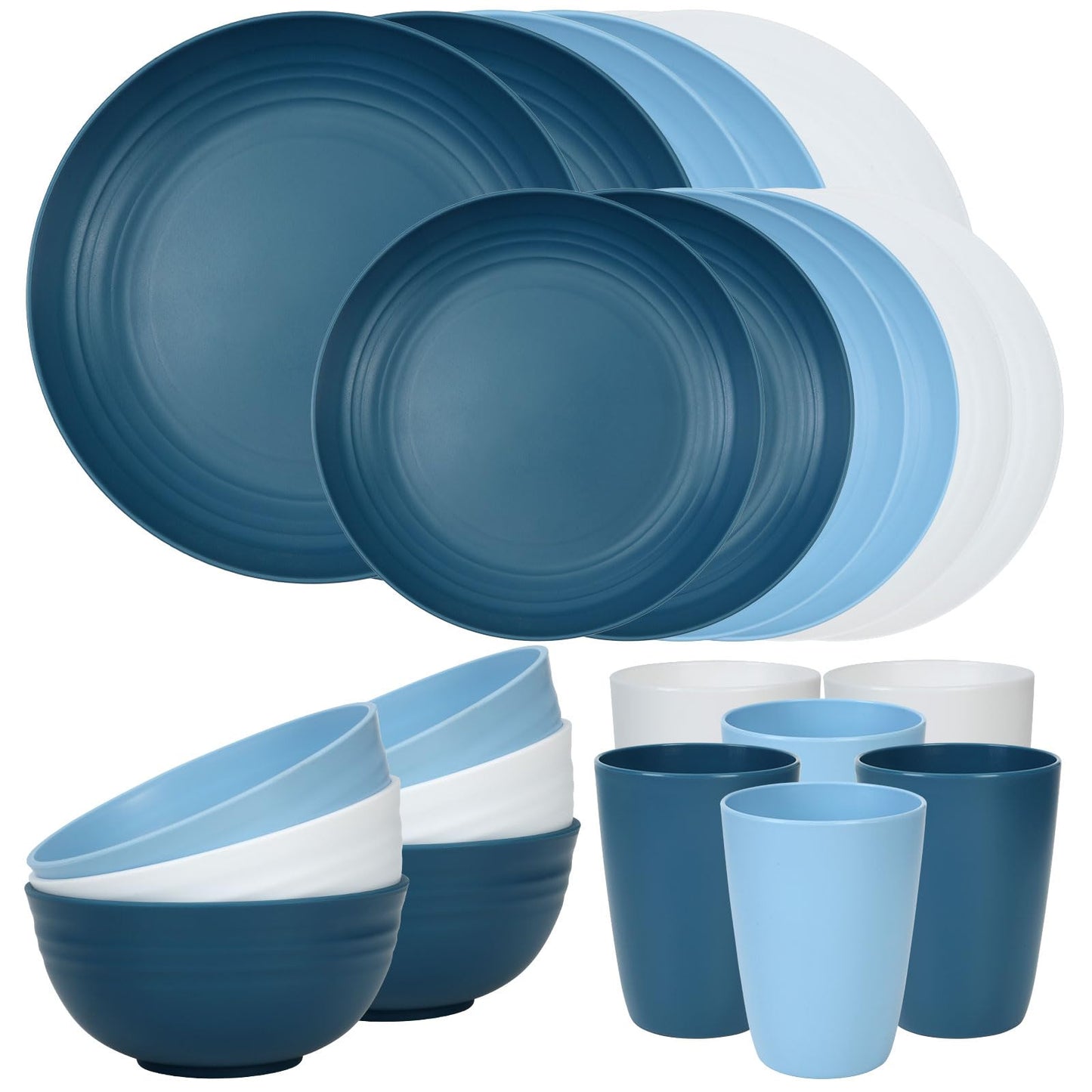 Quatish Plates and Bowls Sets, Unbreakable Dinnerware Sets, Plastic Dish Set for Camping, Dishwasher Microwave Safe, Outdoor Kitchen and Apartment Dinning Essentials
