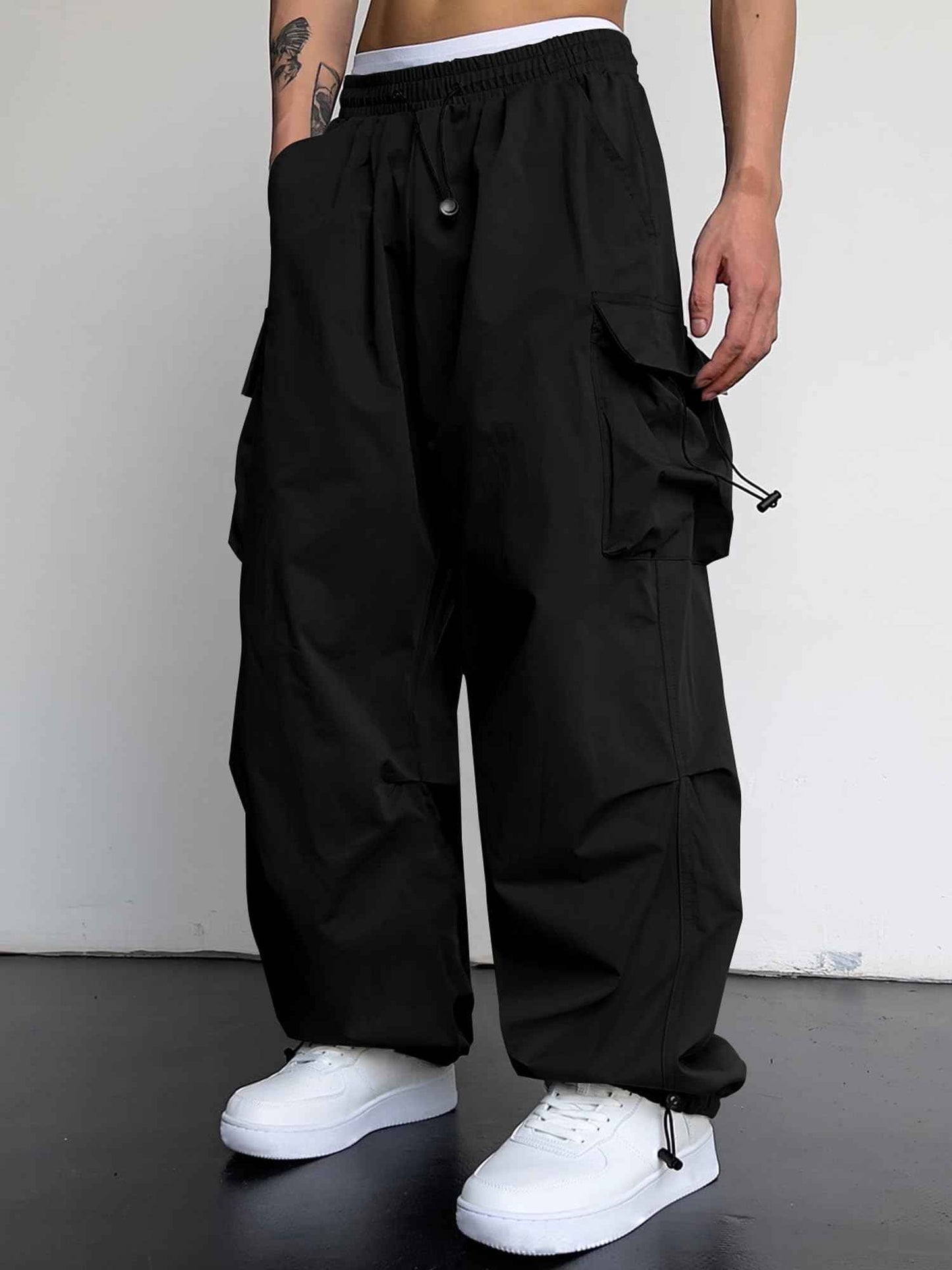JMIERR Men's Baggy Cargo Pants Trendy Casual Parachute Pant Loose Fit Harem Joggers with Pockets for Streetwear