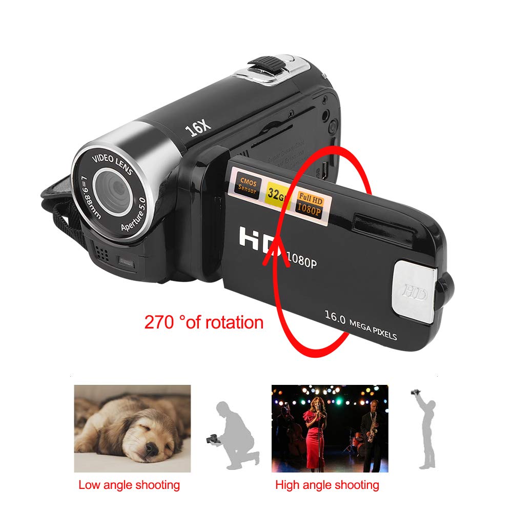 Focket 16X Digital Zoom Video Camera Camcorder, 2.7in LCD Screen 16MP Digital Camera Recorder 128GB Vlogging Camera, Video Recording Camcorder for Teens Beginners