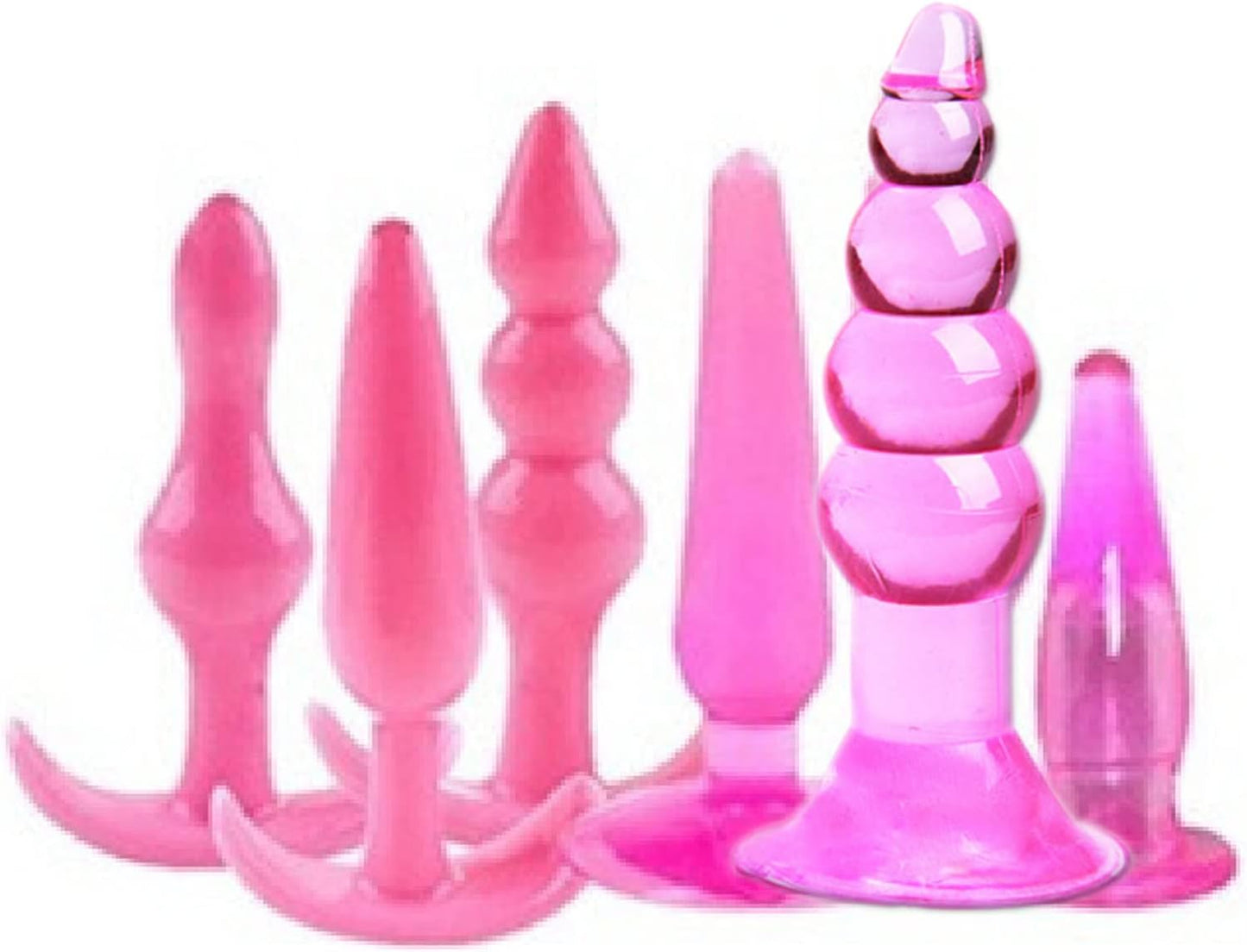 Butt Plugs, 6 Pcs Anal Training Kit Soft Jelly Anal Plug G-spot Prostate Massager Anus Trainer for Adult Masturbation SM Beginner Gay Couple Sex Game Play for Men Women Couples(Pink)