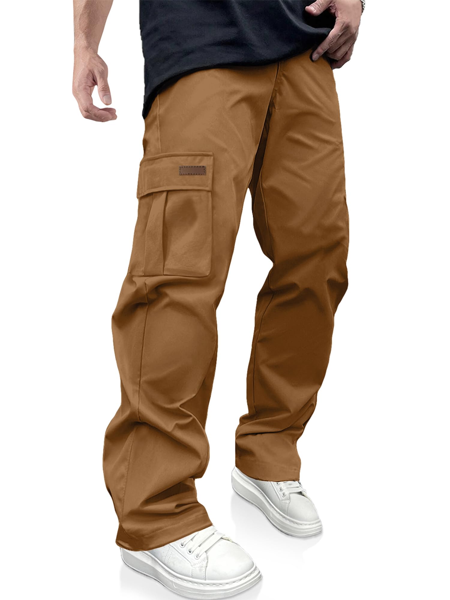 PLEPAN Men's Casual Cargo Pants Drawstring Hiking Workout Tactical Joggers Sweatpants for Men with Pockets
