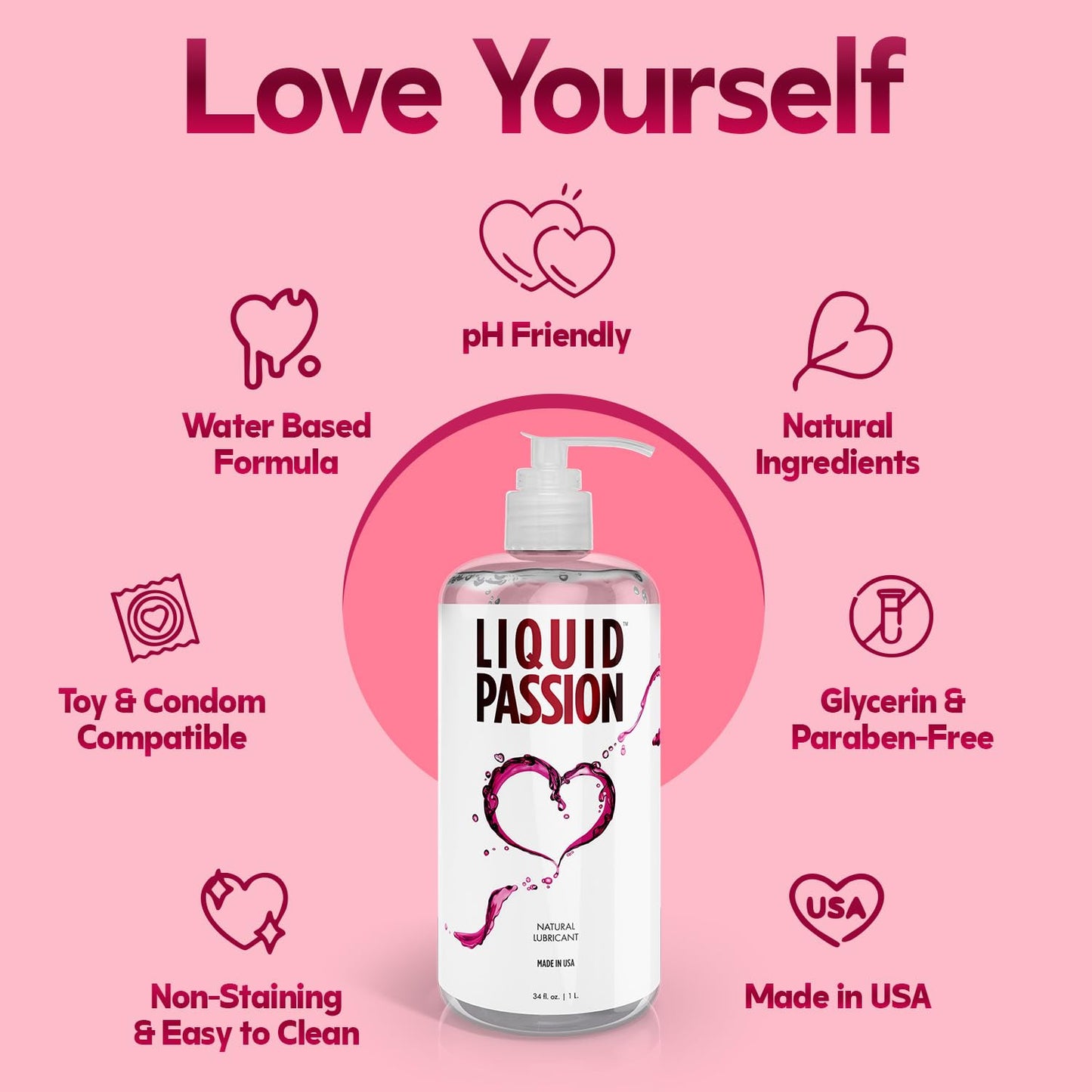 Liquid Passion Natural Water-Based Personal Lube, pH Friendly, Fragrance-Free & Hydrating, Safe for Toys & Condoms. Made in USA