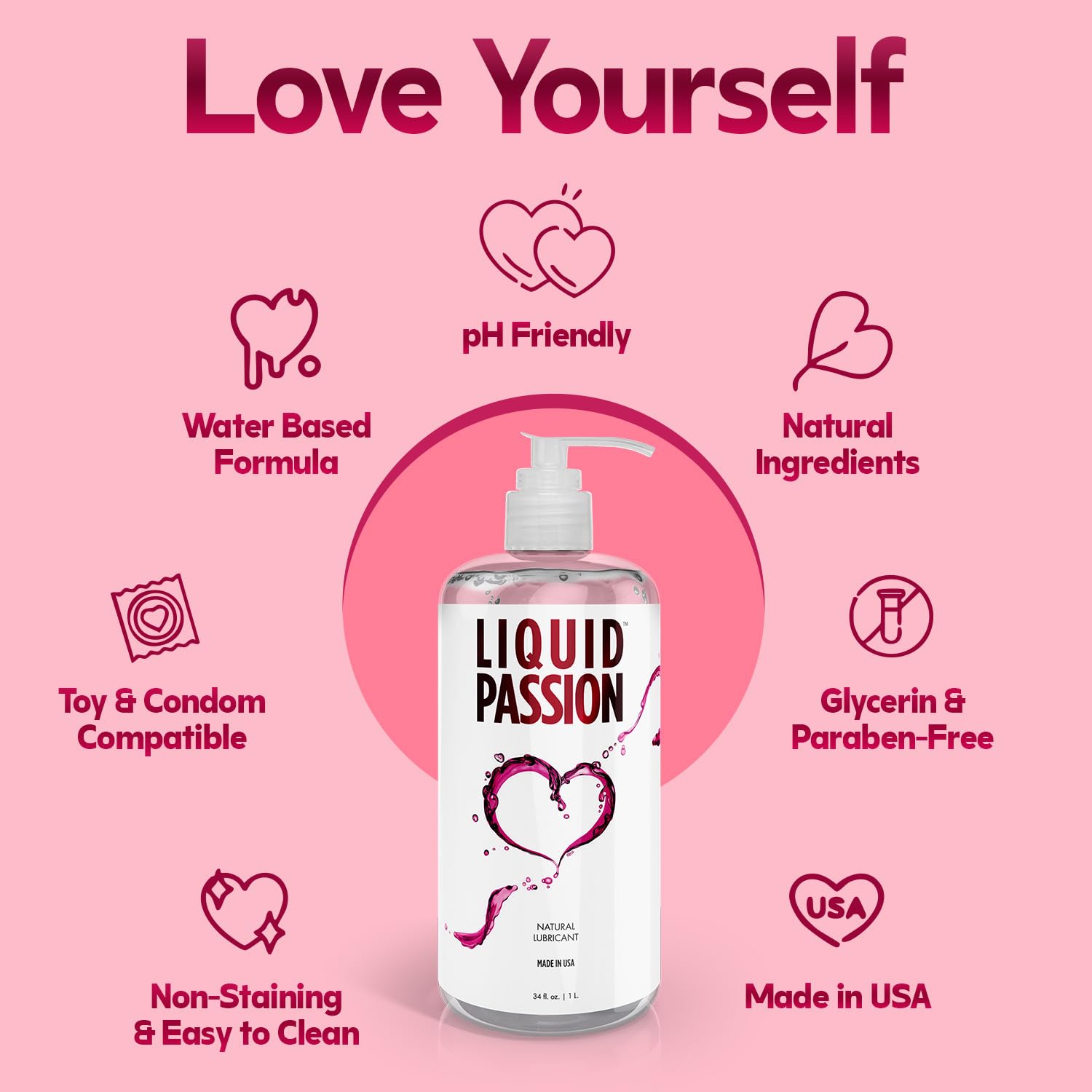Liquid Passion Natural Water-Based Personal Lube, pH Friendly, Fragrance-Free & Hydrating, Safe for Toys & Condoms. Made in USA