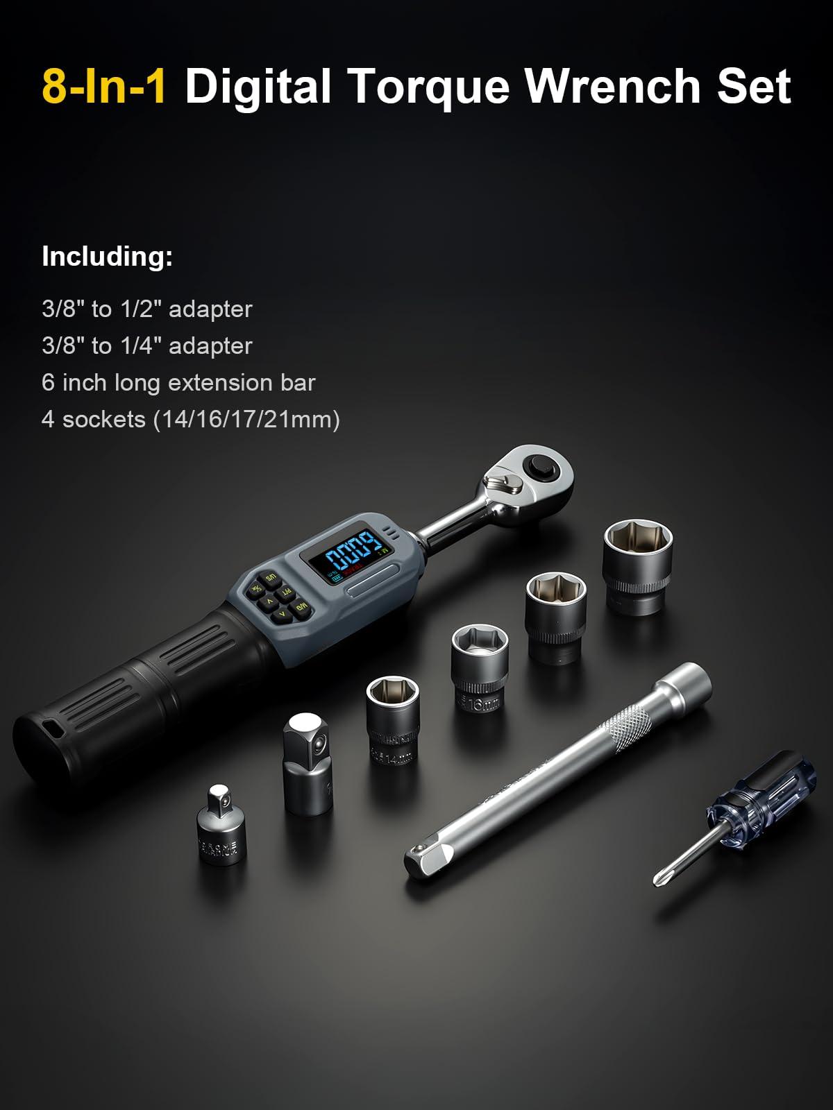 GROWNEER Digital Torque Wrench Set, Inch Pound Torque Wrench with Buzzer & LED Indicator, Electronic Wrench Set with Bits & Sockets