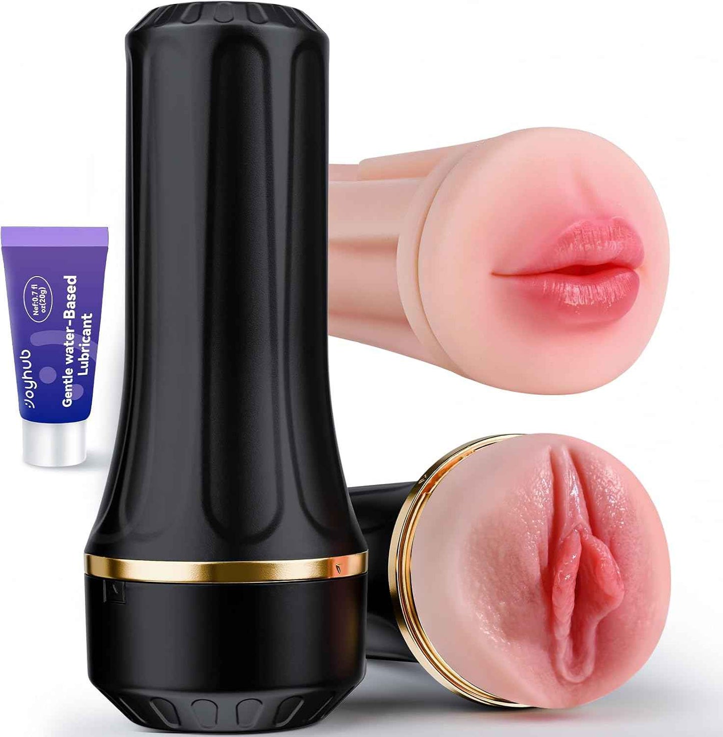 EINSEO Male Masturbator with Dual Sleeves - 7.5in Pocket Pussy & Mouth Textured Soft Fleshy TPE Channel Sex Toys for Men, Adjustable Suction Male Manual Stroker, Penis Training Enema Toy, Sex Machine