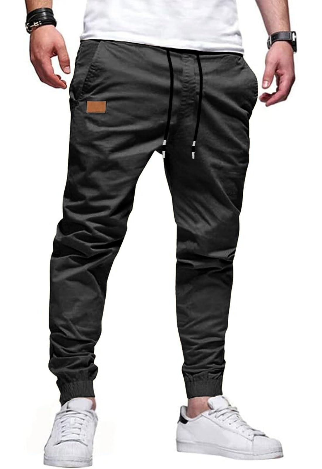 HUNGSON Men's Slim Fit Casual Cargo Pants with Drawstring Long Pants