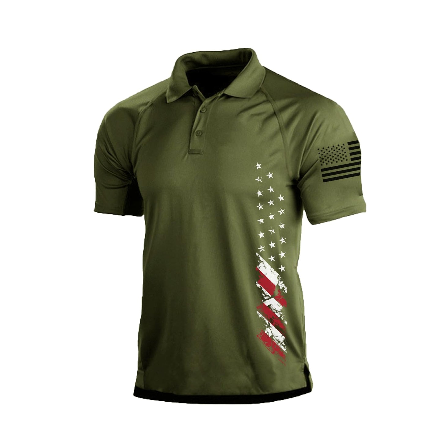 H HYFOL Short Sleeve Polo Shirts for Men Graphic Stretch Casual American Patriotic Raglan Golf Polos for Men