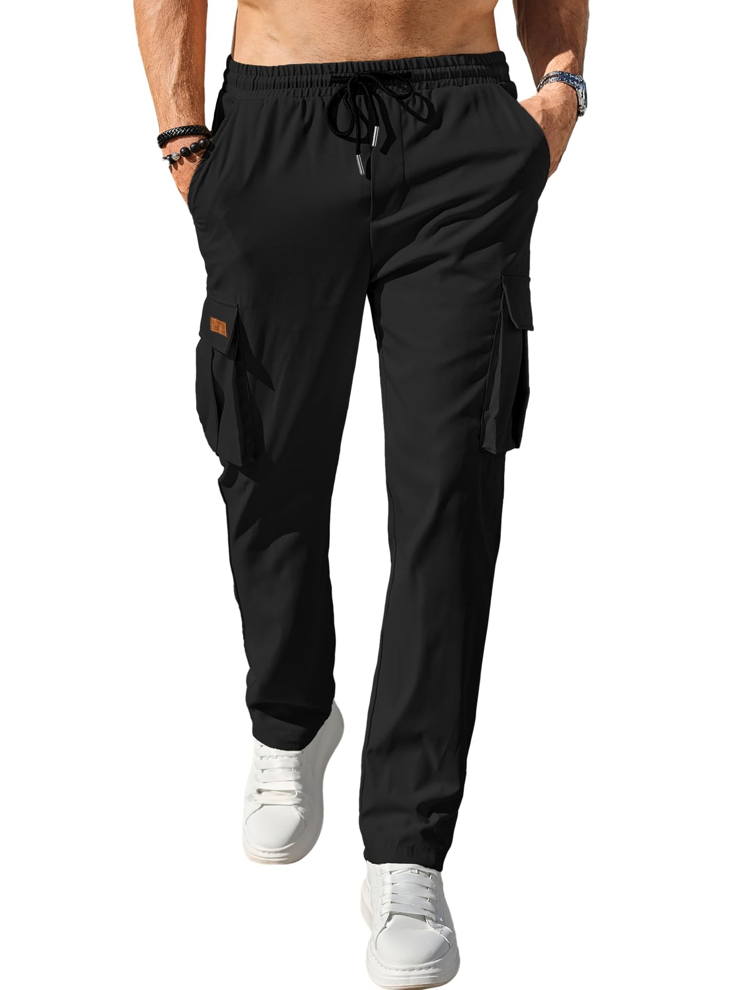Comdecevis Men's Casual Cargo Pants Workout Joggers Stretch Sweatpants Hiking Drawstring Tactical Pants with Multi Pockets
