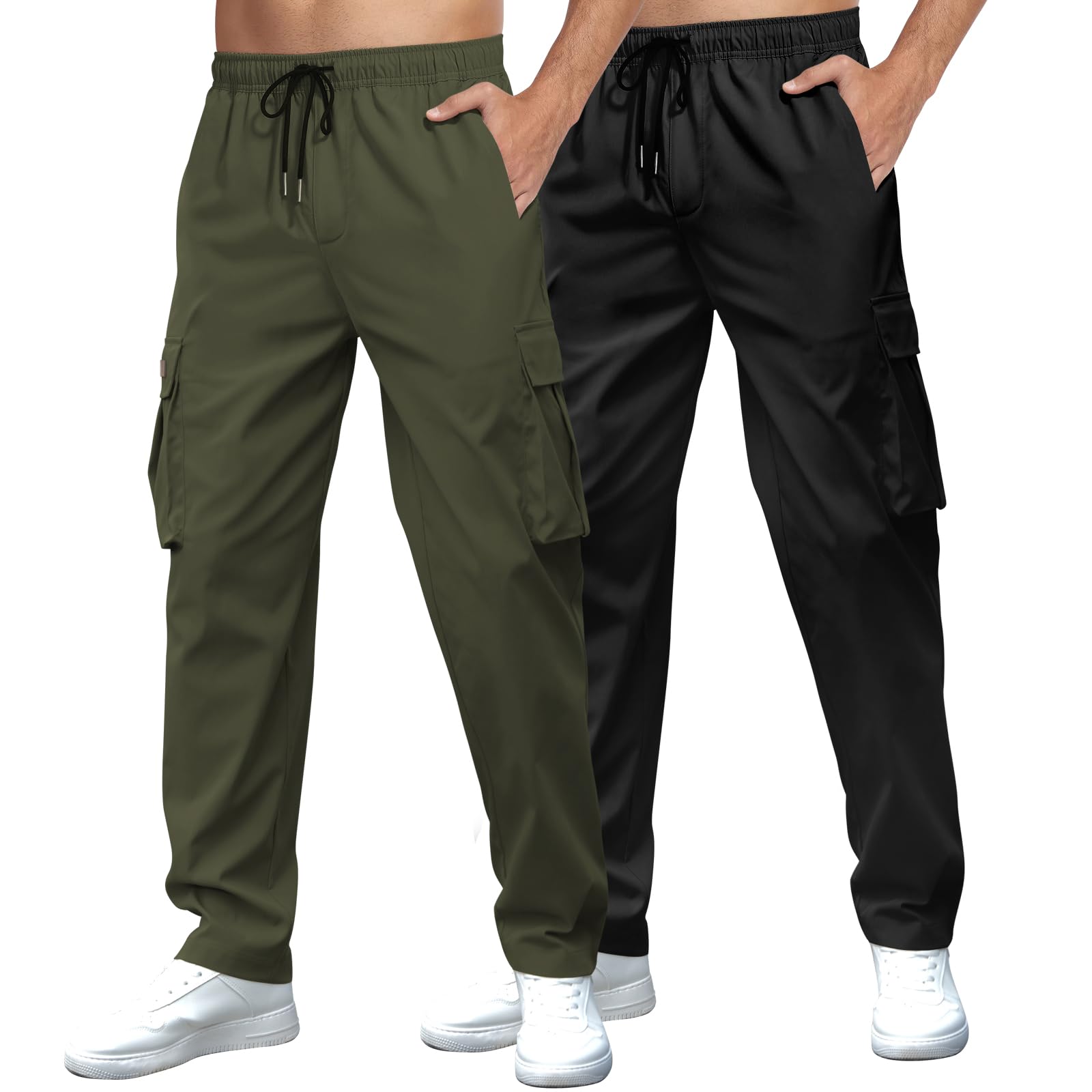 Mancozy Men's Casual Cargo Sweatpants Waist Drawstring Joggers Tactical Loose Fit Pants for Men with Multi Pockets