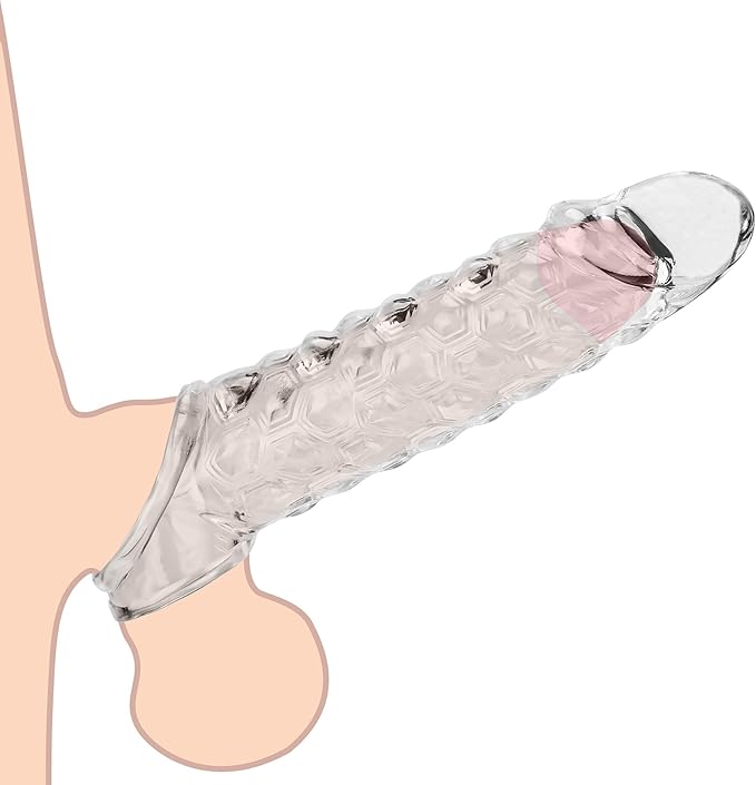 Penis Sleeve with Cock Ring Sex Toys, 8.2'' Soft Cock Sleeve, Reusable Penis Cuff Thickened Testicle Ring Male Adult Toys, Penis Extender and Penis Enlarger for Men