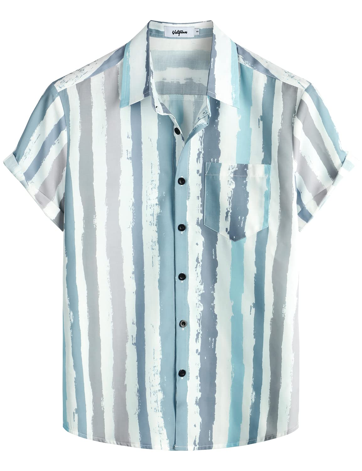 VATPAVE Mens Striped Summer Shirts Casual Button Down Short Sleeve Beach Stylish Untucked Hawaiian Shirts